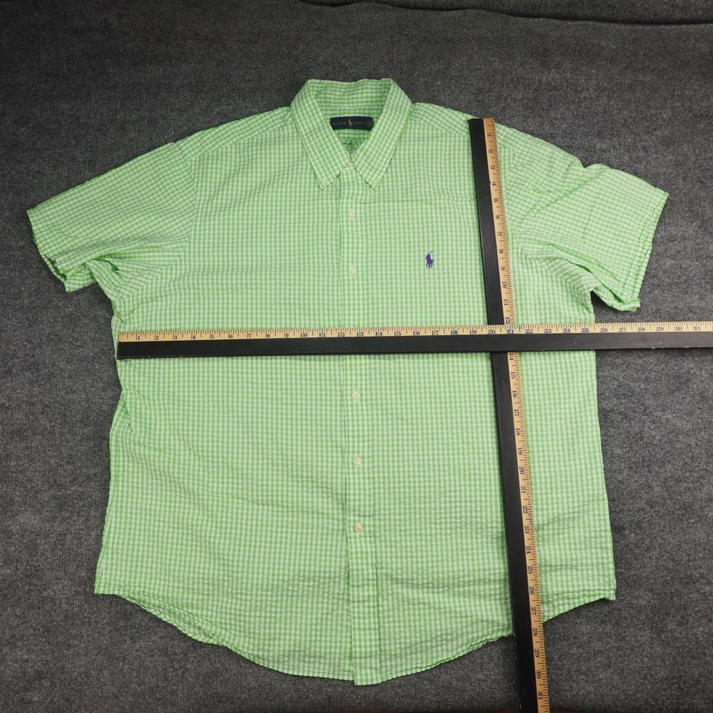Ralph Lauren Shirt Mens XXL Button Down Green Gingham Seersucker Pony Logo - Picture 4 of 8